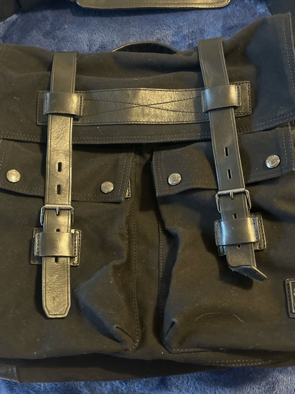 Belstaff Black Canvas Messenger Bag with Leather Straps